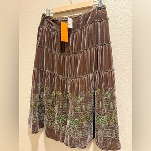 Vintage Designer Cynthia Steffe Velvet floral Embroidered Tiered Midi Skirt